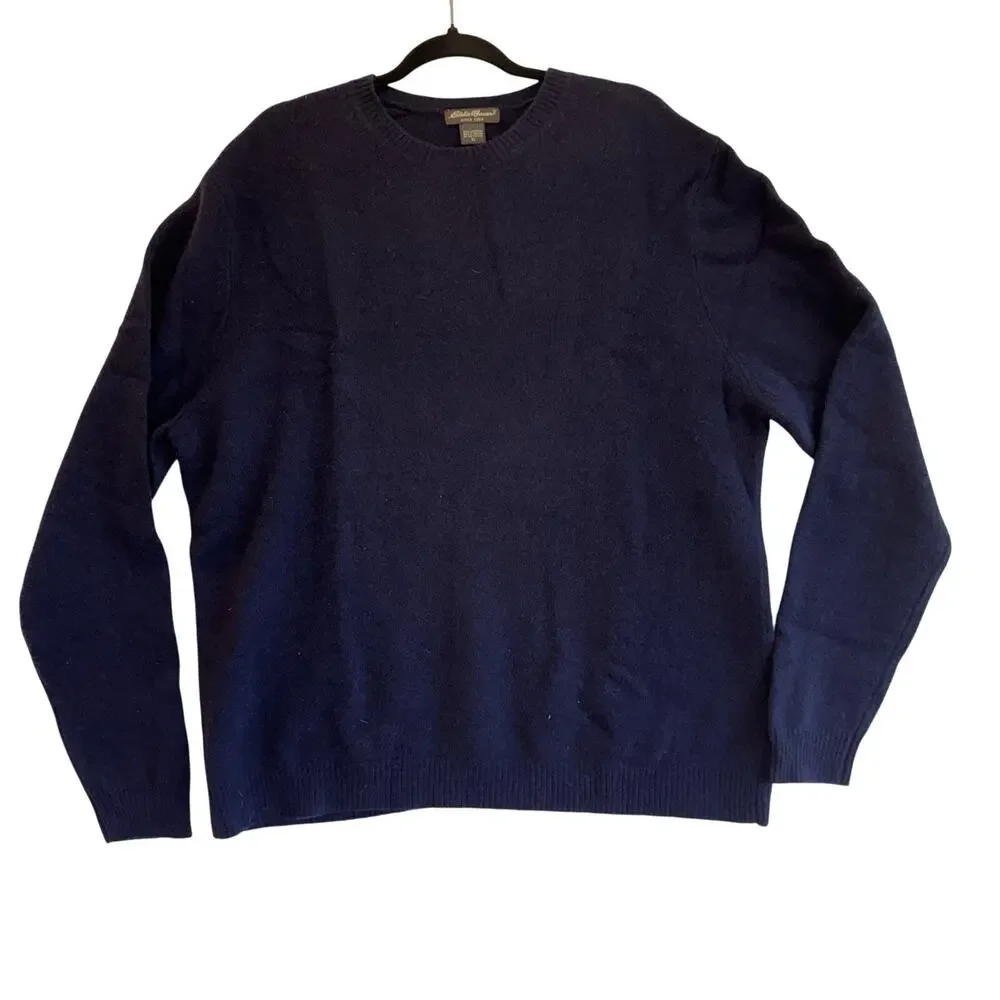 Vintage Eddie Bauer Lambswool Sweater XL Men’s Navy Blue Crewneck 90s Outdoor